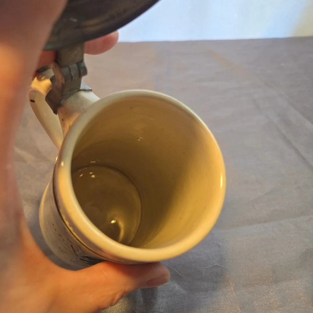Vintage German Beer Stein with‎ Pewter Lid and Relief Scene